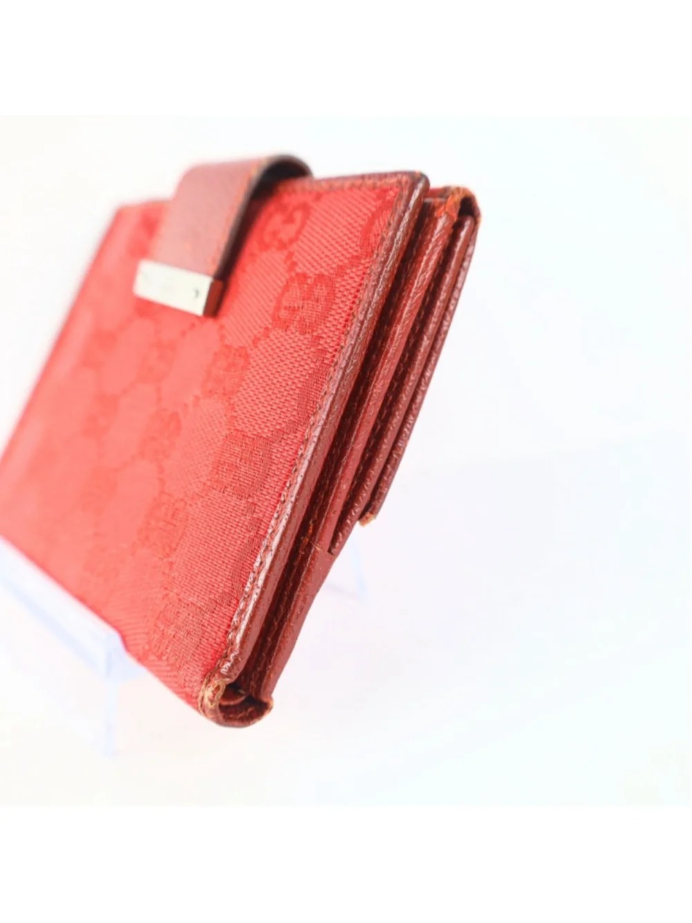 Gucci GG mono Flap Canvas/Leather Red Women Wallet Vintage - Picture 5 of 16